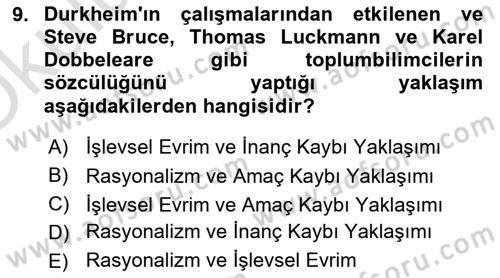 Din Sosyolojisi Dersi 2020 - 2021 Yılı Yaz Okulu Sınav Soruları 9. Soru