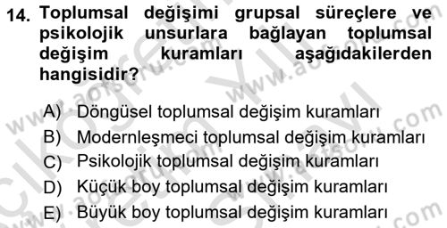 Din Sosyolojisi Dersi 2021 - 2022 Yılı (Vize) Ara Sınavı 14. Soru