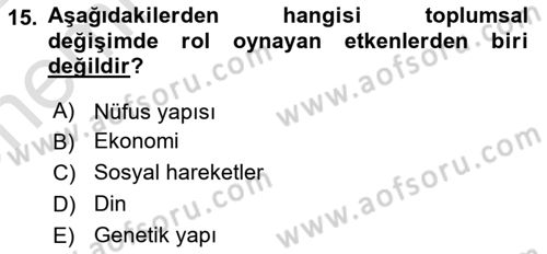 Din Sosyolojisi Dersi 2021 - 2022 Yılı (Vize) Ara Sınavı 15. Soru