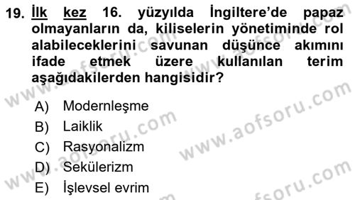 Din Sosyolojisi Dersi 2021 - 2022 Yılı (Vize) Ara Sınavı 19. Soru