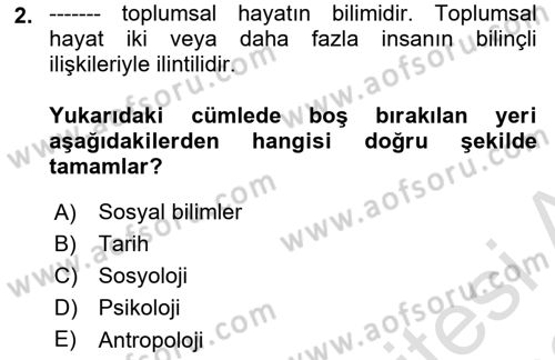 Din Sosyolojisi Dersi 2021 - 2022 Yılı (Vize) Ara Sınavı 2. Soru