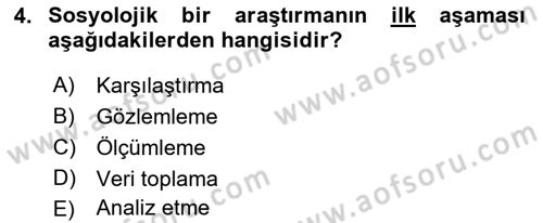 Din Sosyolojisi Dersi 2021 - 2022 Yılı (Vize) Ara Sınavı 4. Soru