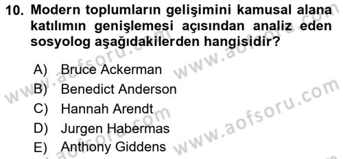Din Sosyolojisi Dersi 2021 - 2022 Yılı (Final) Dönem Sonu Sınav Soruları 10. Soru