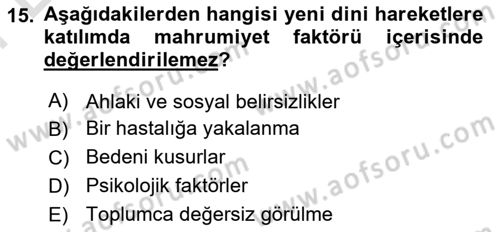 Din Sosyolojisi Dersi 2021 - 2022 Yılı (Final) Dönem Sonu Sınav Soruları 15. Soru