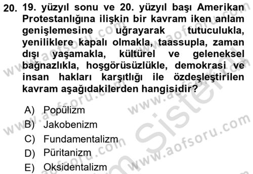 Din Sosyolojisi Dersi 2021 - 2022 Yılı (Final) Dönem Sonu Sınav Soruları 20. Soru