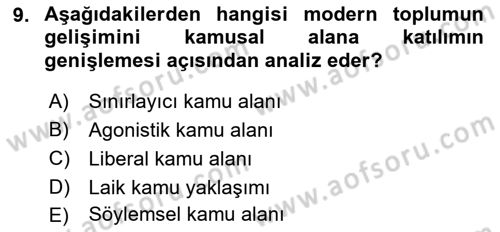 Din Sosyolojisi Dersi 2021 - 2022 Yılı (Final) Dönem Sonu Sınav Soruları 9. Soru