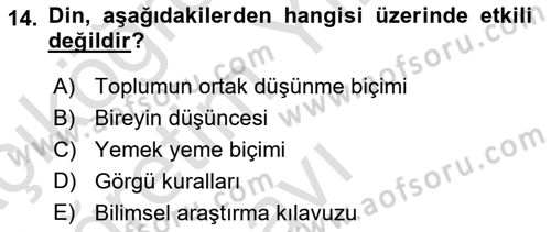Din Sosyolojisi Dersi 2021 - 2022 Yılı Yaz Okulu Sınav Soruları 14. Soru