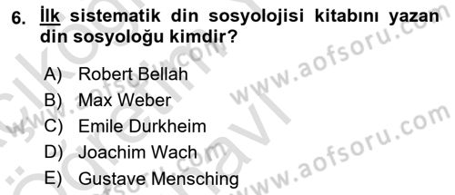 Din Sosyolojisi Dersi 2021 - 2022 Yılı Yaz Okulu Sınav Soruları 6. Soru