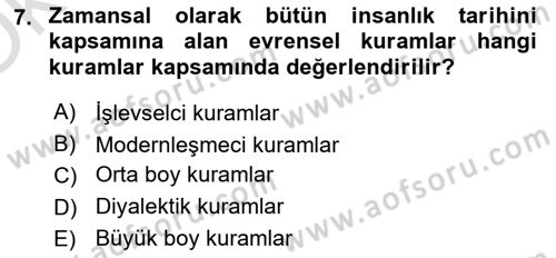 Din Sosyolojisi Dersi 2021 - 2022 Yılı Yaz Okulu Sınav Soruları 7. Soru