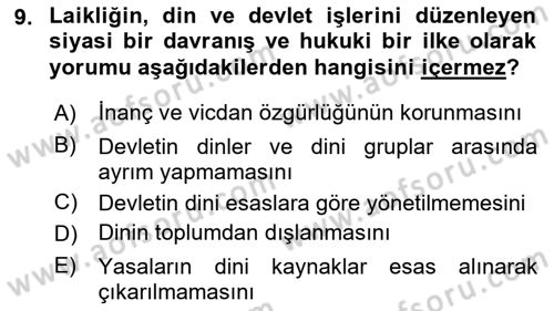 Din Sosyolojisi Dersi 2021 - 2022 Yılı Yaz Okulu Sınav Soruları 9. Soru