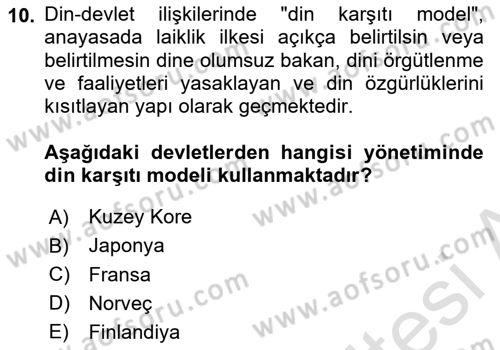 Din Sosyolojisi Dersi 2022 - 2023 Yılı Yaz Okulu Sınav Soruları 10. Soru