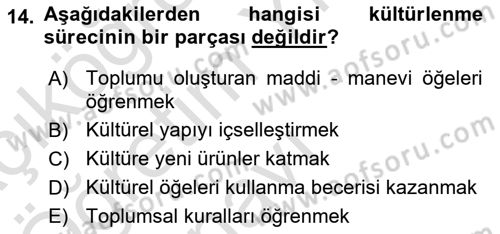 Din Sosyolojisi Dersi 2022 - 2023 Yılı Yaz Okulu Sınav Soruları 14. Soru