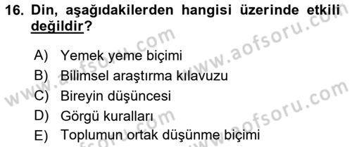 Din Sosyolojisi Dersi 2022 - 2023 Yılı Yaz Okulu Sınav Soruları 16. Soru