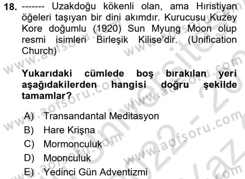 Din Sosyolojisi Dersi 2022 - 2023 Yılı Yaz Okulu Sınav Soruları 18. Soru