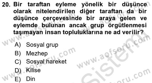 Din Sosyolojisi Dersi 2022 - 2023 Yılı Yaz Okulu Sınav Soruları 20. Soru