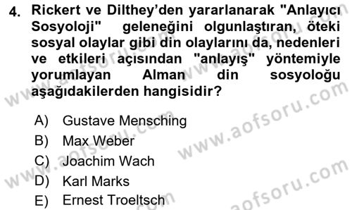 Din Sosyolojisi Dersi 2022 - 2023 Yılı Yaz Okulu Sınav Soruları 4. Soru