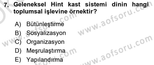 Din Sosyolojisi Dersi 2022 - 2023 Yılı Yaz Okulu Sınav Soruları 7. Soru
