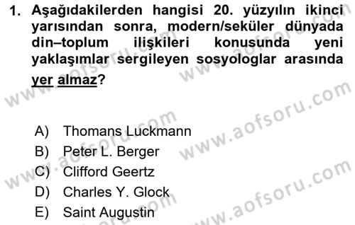 Din Sosyolojisi Dersi 2023 - 2024 Yılı (Vize) Ara Sınav Soruları 1. Soru
