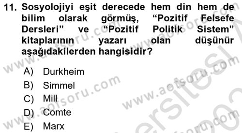 Din Sosyolojisi Dersi 2023 - 2024 Yılı (Vize) Ara Sınav Soruları 11. Soru