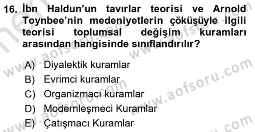 Din Sosyolojisi Dersi 2023 - 2024 Yılı (Vize) Ara Sınav Soruları 16. Soru