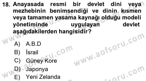 Din Sosyolojisi Dersi 2023 - 2024 Yılı (Vize) Ara Sınav Soruları 18. Soru