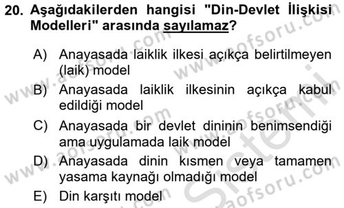 Din Sosyolojisi Dersi 2023 - 2024 Yılı (Vize) Ara Sınav Soruları 20. Soru