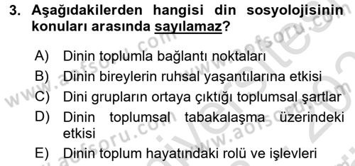 Din Sosyolojisi Dersi 2023 - 2024 Yılı (Vize) Ara Sınav Soruları 3. Soru