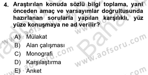Din Sosyolojisi Dersi 2023 - 2024 Yılı (Vize) Ara Sınav Soruları 4. Soru