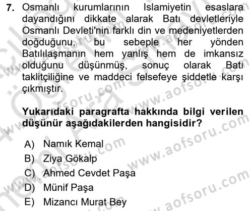 Din Sosyolojisi Dersi 2023 - 2024 Yılı (Vize) Ara Sınav Soruları 7. Soru