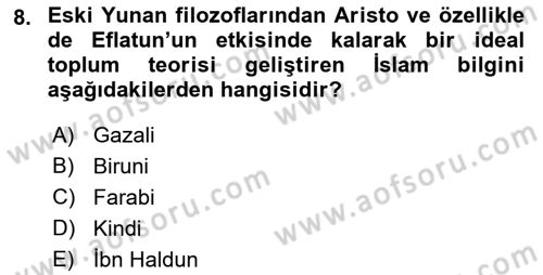 Din Sosyolojisi Dersi 2023 - 2024 Yılı (Vize) Ara Sınav Soruları 8. Soru