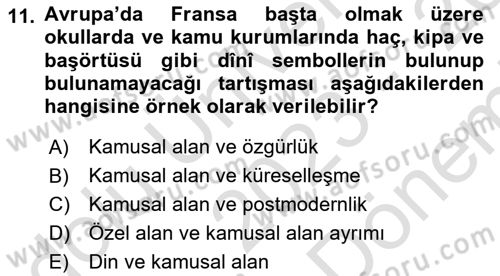Din Sosyolojisi Dersi 2023 - 2024 Yılı (Final) Dönem Sonu Sınav Soruları 11. Soru