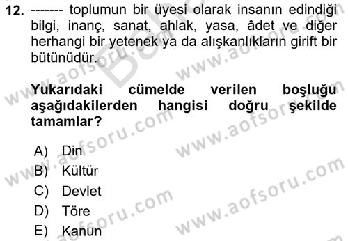 Din Sosyolojisi Dersi 2023 - 2024 Yılı (Final) Dönem Sonu Sınav Soruları 12. Soru