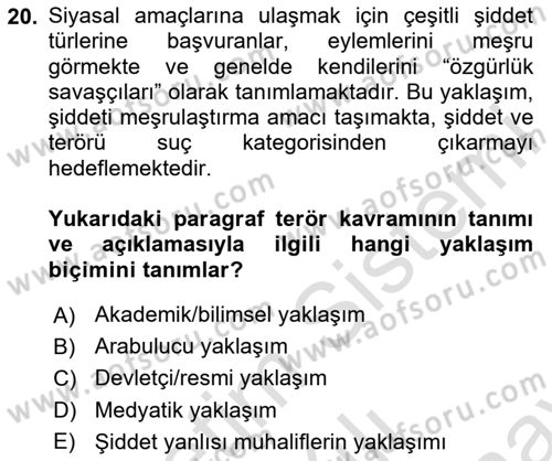 Din Sosyolojisi Dersi 2023 - 2024 Yılı (Final) Dönem Sonu Sınav Soruları 20. Soru