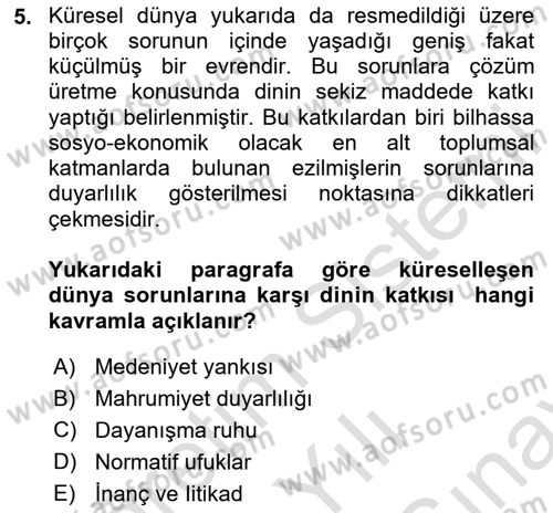 Din Sosyolojisi Dersi 2023 - 2024 Yılı (Final) Dönem Sonu Sınav Soruları 5. Soru
