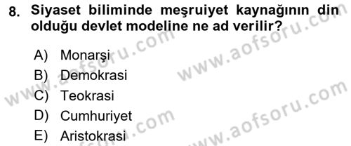 Din Sosyolojisi Dersi 2023 - 2024 Yılı (Final) Dönem Sonu Sınav Soruları 8. Soru