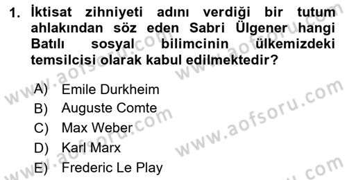 Din Sosyolojisi Dersi 2023 - 2024 Yılı Yaz Okulu Sınav Soruları 1. Soru
