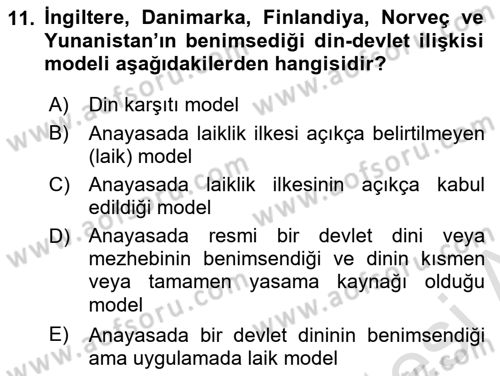 Din Sosyolojisi Dersi 2023 - 2024 Yılı Yaz Okulu Sınav Soruları 11. Soru