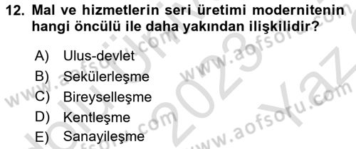 Din Sosyolojisi Dersi 2023 - 2024 Yılı Yaz Okulu Sınav Soruları 12. Soru