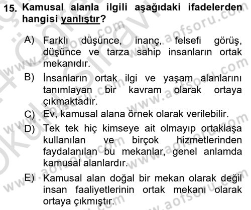 Din Sosyolojisi Dersi 2023 - 2024 Yılı Yaz Okulu Sınav Soruları 15. Soru