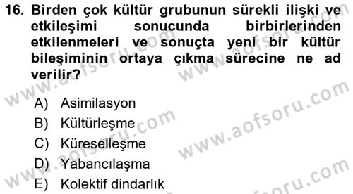 Din Sosyolojisi Dersi 2023 - 2024 Yılı Yaz Okulu Sınav Soruları 16. Soru