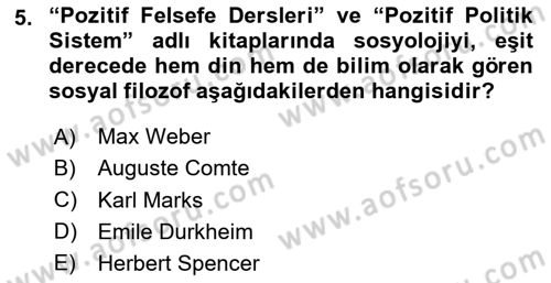 Din Sosyolojisi Dersi 2023 - 2024 Yılı Yaz Okulu Sınav Soruları 5. Soru