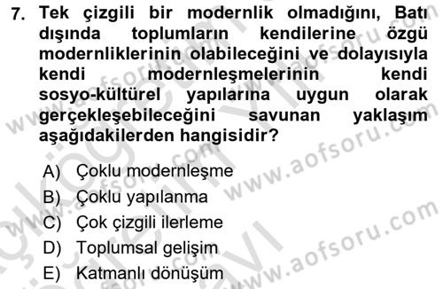 Din Sosyolojisi Dersi 2023 - 2024 Yılı Yaz Okulu Sınav Soruları 7. Soru
