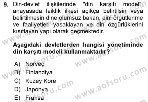 Din Sosyolojisi Dersi 2023 - 2024 Yılı Yaz Okulu Sınav Soruları 9. Soru