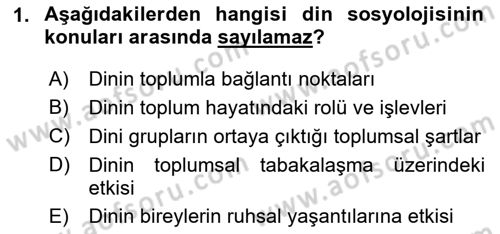 Din Sosyolojisi Dersi 2024 - 2025 Yılı (Vize) Ara Sınav Soruları 1. Soru