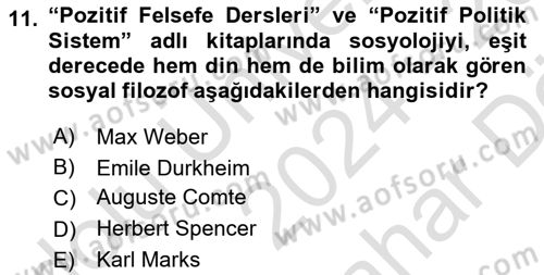 Din Sosyolojisi Dersi 2024 - 2025 Yılı (Vize) Ara Sınav Soruları 11. Soru