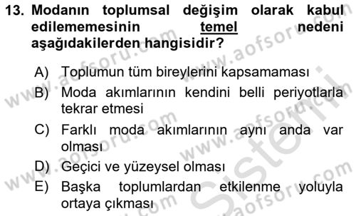 Din Sosyolojisi Dersi 2024 - 2025 Yılı (Vize) Ara Sınav Soruları 13. Soru