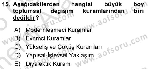 Din Sosyolojisi Dersi 2024 - 2025 Yılı (Vize) Ara Sınav Soruları 15. Soru