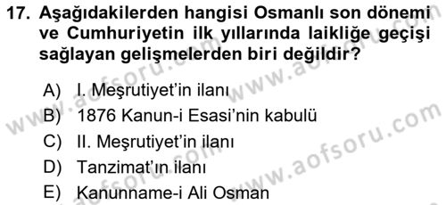 Din Sosyolojisi Dersi 2024 - 2025 Yılı (Vize) Ara Sınav Soruları 17. Soru