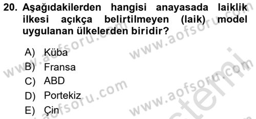 Din Sosyolojisi Dersi 2024 - 2025 Yılı (Vize) Ara Sınav Soruları 20. Soru