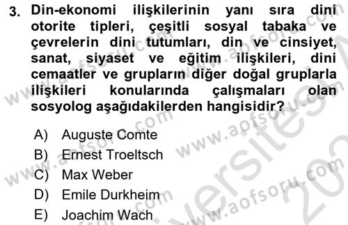 Din Sosyolojisi Dersi 2024 - 2025 Yılı (Vize) Ara Sınav Soruları 3. Soru